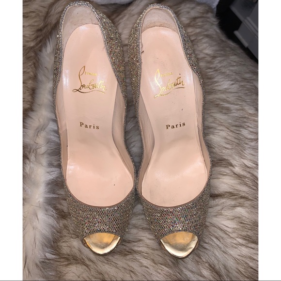 Gold Multi Lady Peep Glitter Platform Pumps - Picture 4 of 7